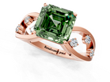 Rose gold Fancy Green Asscher  Cut Solitaire Diamond with Side Stones on Criss-Cross Band and Four-Prong Setting_18