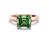 Rose gold Fancy Green Asscher  Cut Solitaire Engagement Ring with Flat Band and Four-Prong Setting 1