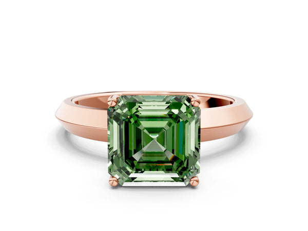Rose Gold Asscher Cut Knife-Edge Solitaire Engagement Ring Setting for Fancy Green Center