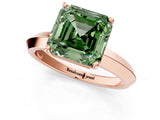 Rose gold Fancy Green Asscher  Cut Solitaire Engagement Ring with Flat Band and Four-Prong Setting 2