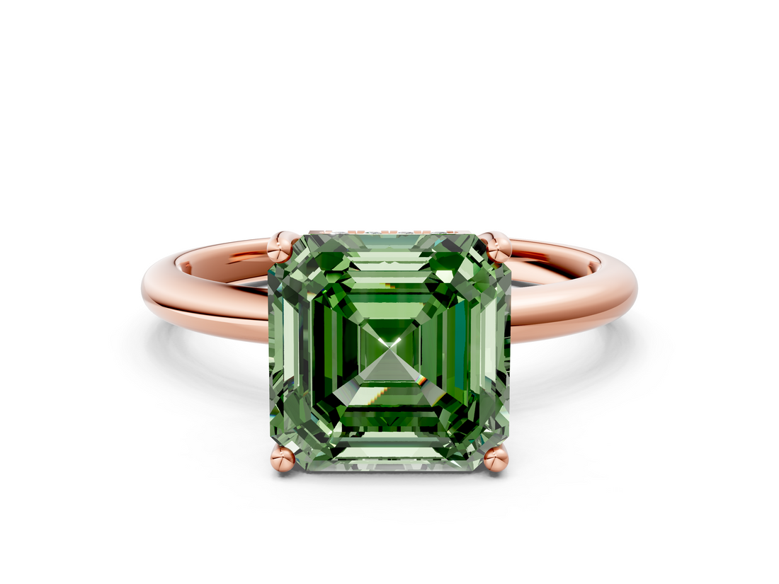 Rose gold Fancy Green Asscher  Cut Solitaire Engagement Ring with Four-Prong Setting and Classic Band_17