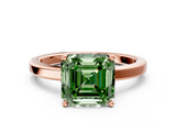 Rose gold Fancy Green Asscher  Cut Solitaire Engagement Ring with Four-Prong Setting on a Classic Band