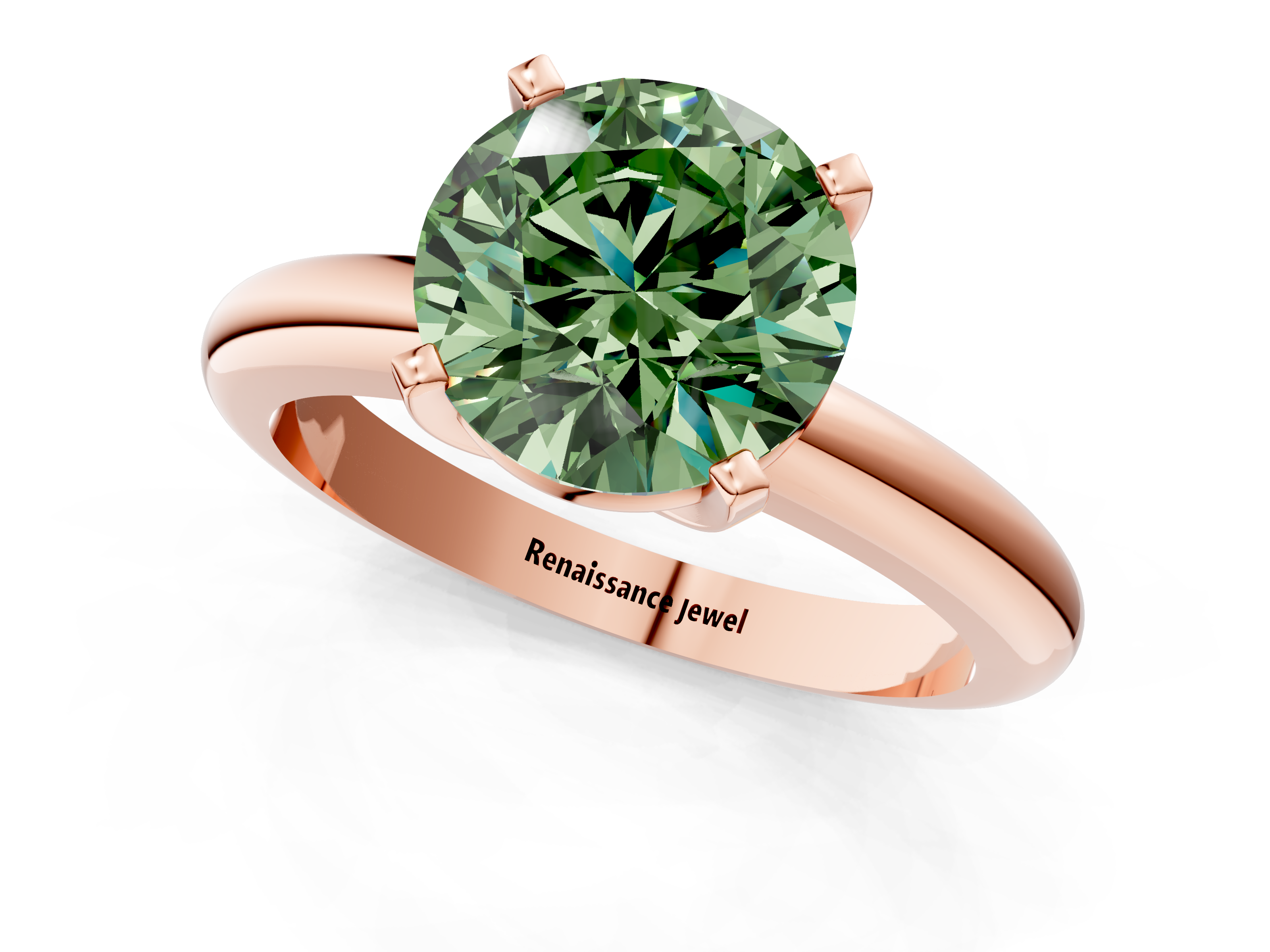 Rose gold Fancy Green Asscher  Cut Solitaire Engagement Ring with Round Band and Four-Prong Setting_1