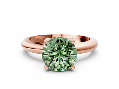 Rose gold Fancy Green Asscher  Cut Solitaire Engagement Ring with Round Band and Four-Prong Setting