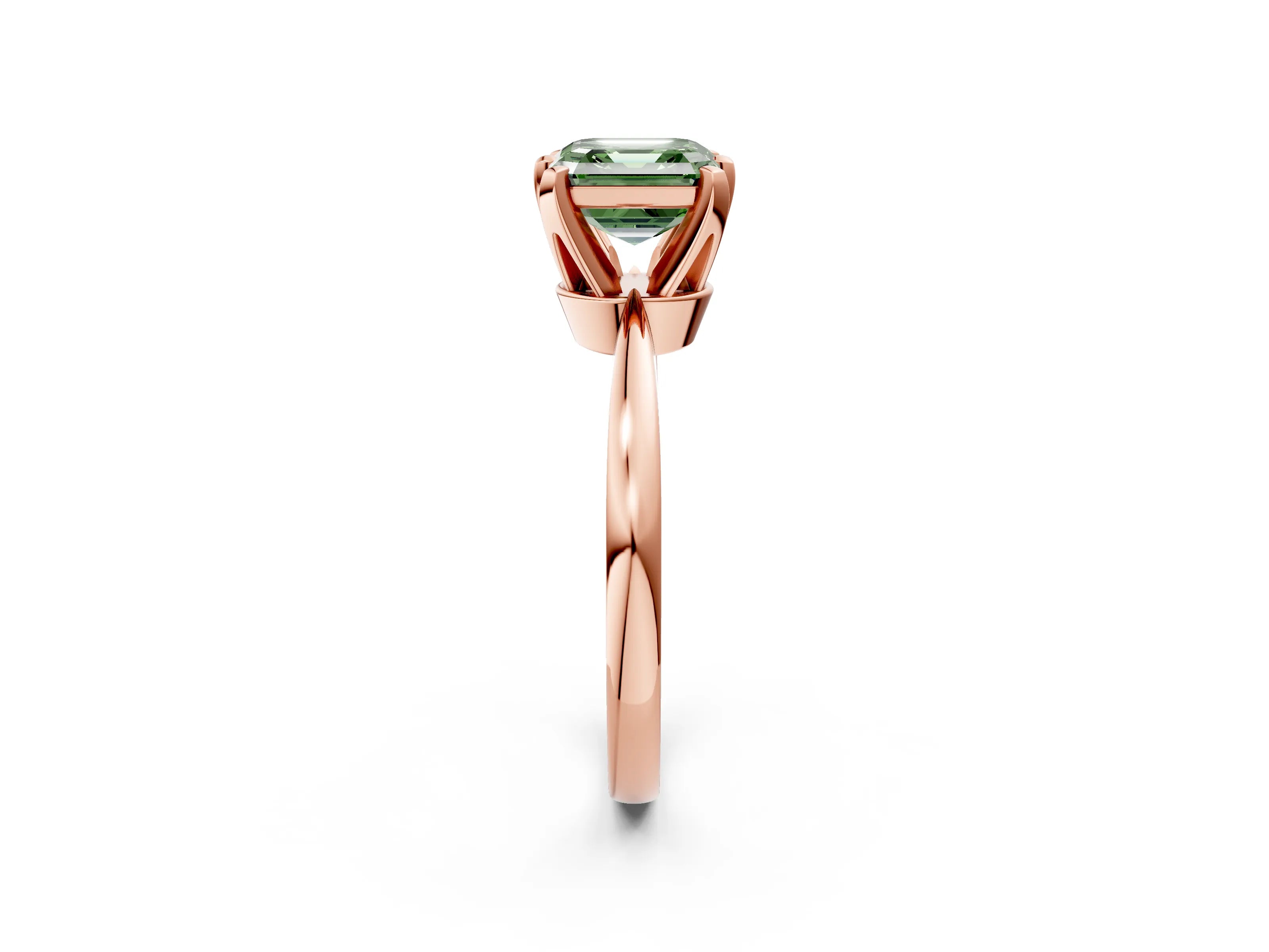 Rose gold Fancy Green Asscher Cut Solitaire Engagement Ring with Six-Prong Setting and Tapered Band_2