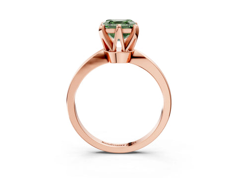 Rose gold Fancy Green Asscher Cut Solitaire Engagement Ring with Six-Prong Setting and Tapered Band_3