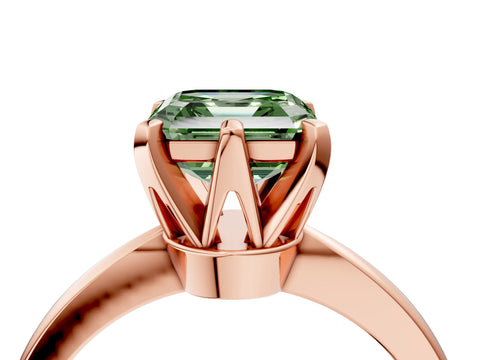 Rose gold Fancy Green Asscher Cut Solitaire Engagement Ring with Six-Prong Setting and Tapered Band_4