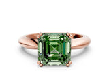 Rose gold Fancy Green Asscher  Cut Solitaire Engagement Ring with Tapered Band and Four-Prong Setting 1
