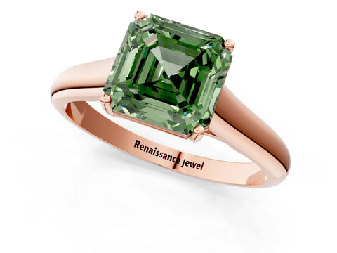 Rose gold Fancy Green Asscher Cut Solitaire Engagement Ring with Tapered Band and Four-Prong Setting_4