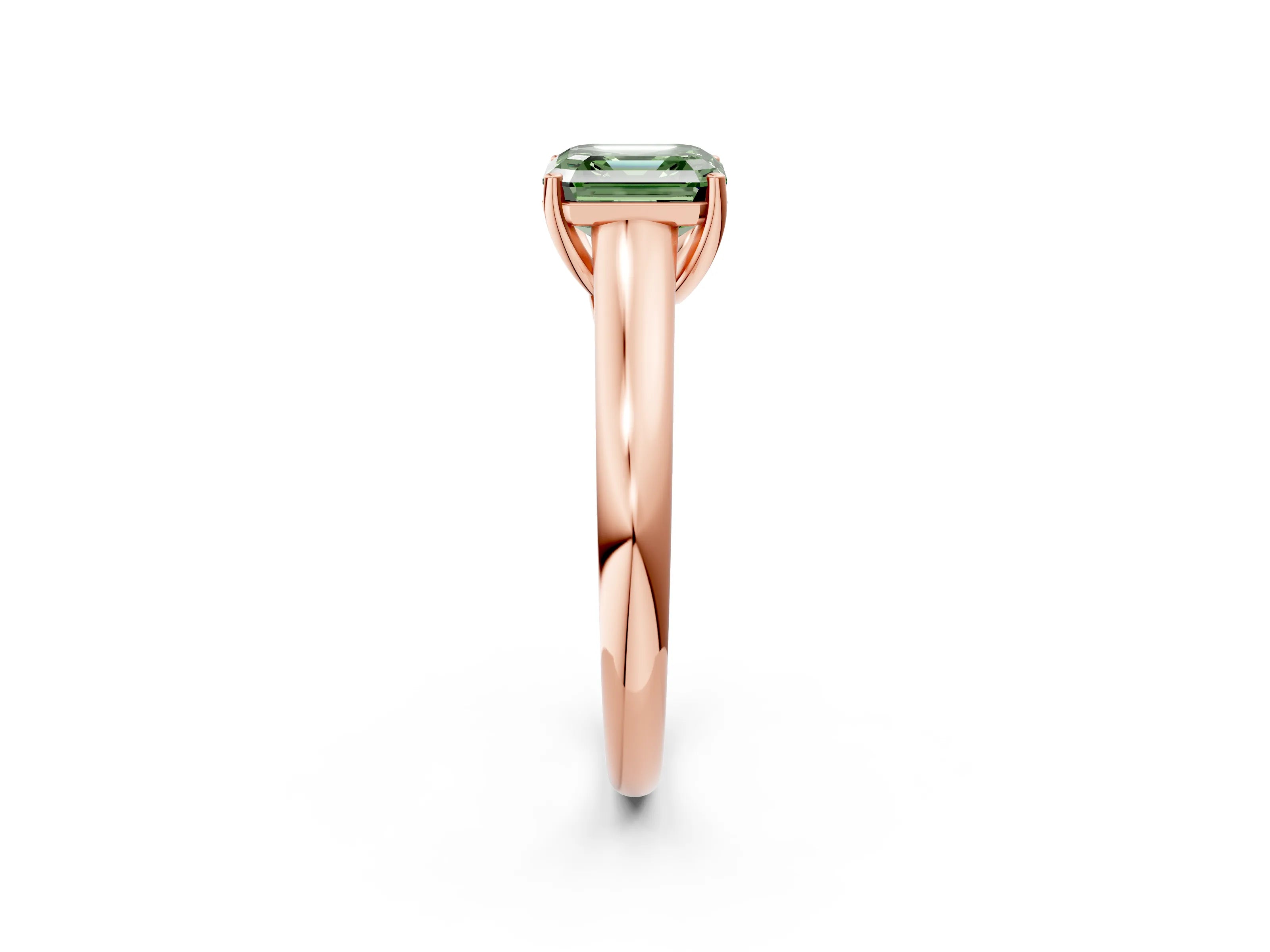 Rose gold Fancy Green Asscher Cut Solitaire Engagement Ring with Tapered Band and Four-Prong Setting_5