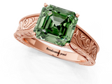 Rose gold Fancy Green Asscher  Cut Solitaire Engraved Band with Four-Prong Setting_1
