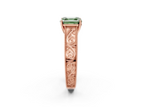 Rose gold Fancy Green Asscher  Cut Solitaire Engraved Band with Four-Prong Setting_2