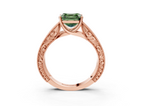 Rose gold Fancy Green Asscher  Cut Solitaire Engraved Band with Four-Prong Setting_3