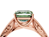 Rose gold Fancy Green Asscher  Cut Solitaire Engraved Band with Four-Prong Setting_4