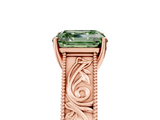 Rose gold Fancy Green Asscher  Cut Solitaire Engraved Band with Four-Prong Setting_5