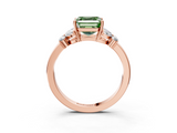 Rose gold Fancy Green Asscher  Cut Solitaire Floral Diamond Ring with Four-Prong Setting_12