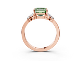Rose gold Fancy Green Asscher  Cut Solitaire Floral Diamond Ring with Four-Prong Setting_3