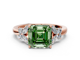 Rose gold Fancy Green Asscher  Cut Solitaire Floral Diamond Ring with Four-Prong Setting_31