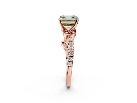 Rose gold Fancy Green Asscher Cut Solitaire Leaf-Inspired Diamond Ring with Pavé Band and Four-Prong Setting_2