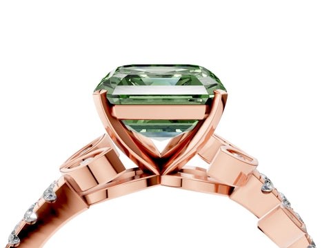 Rose gold Fancy Green Asscher Cut Solitaire Leaf-Inspired Diamond Ring with Pavé Band and Four-Prong Setting_4