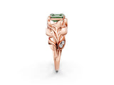Rose gold Fancy Green Asscher Cut Solitaire Leaf-Inspired Engagement Ring with Prong Setting_14