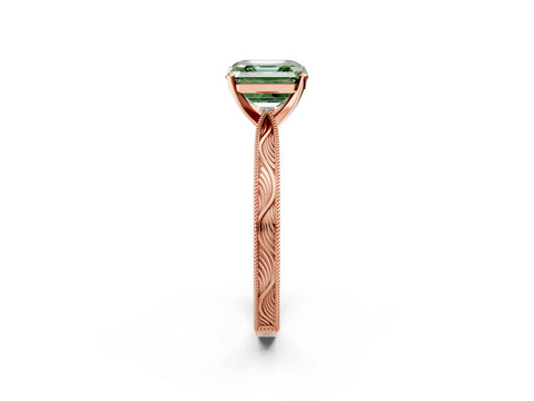 Rose gold Fancy Green Asscher Cut Solitaire Milgrain Engraved Band with Four-Prong Setting_2