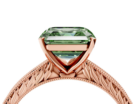 Rose gold Fancy Green Asscher Cut Solitaire Milgrain Engraved Band with Four-Prong Setting_4