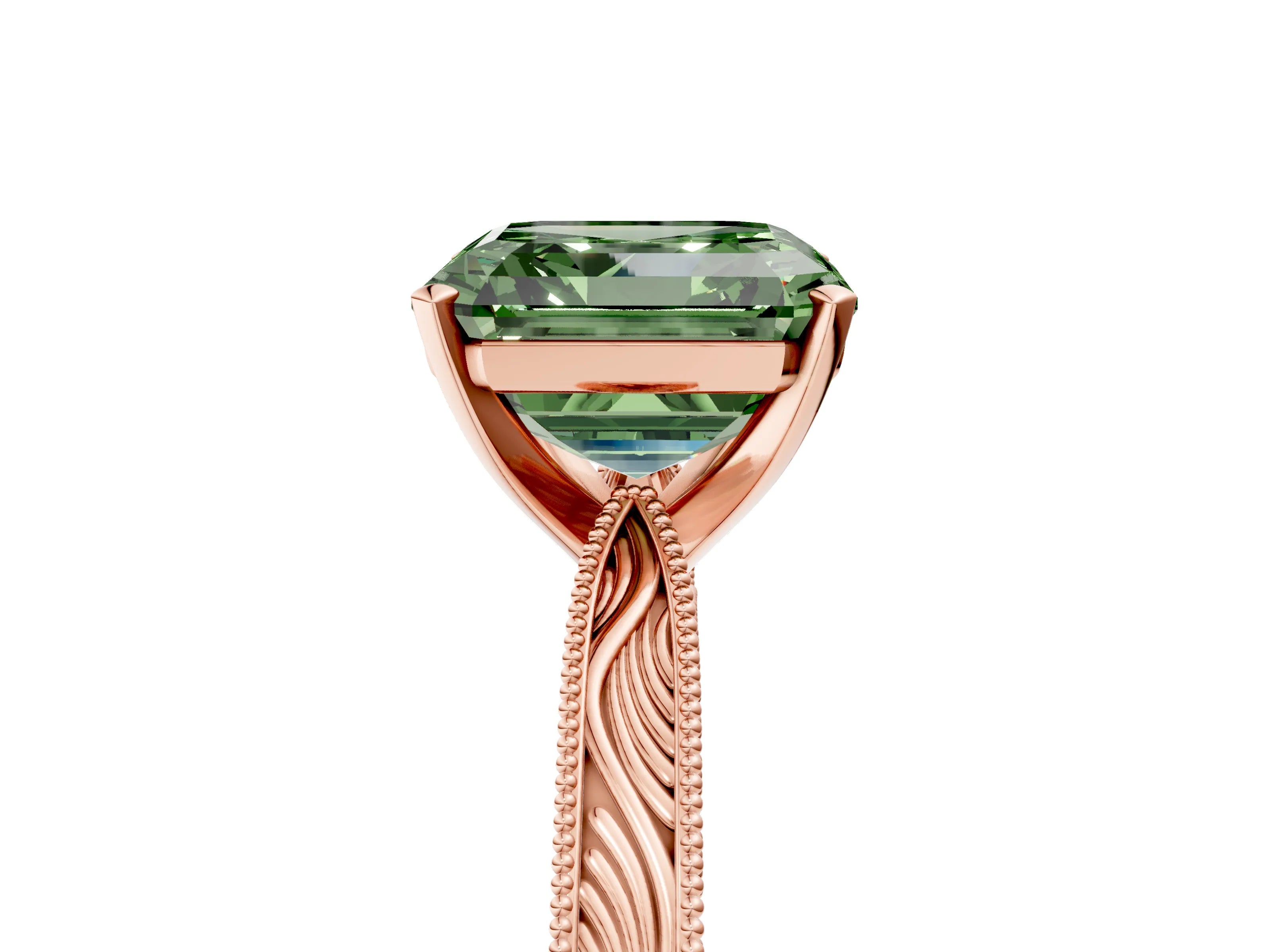 Rose gold Fancy Green Asscher Cut Solitaire Milgrain Engraved Band with Four-Prong Setting_5
