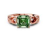 Rose gold Fancy Green Asscher Cut Solitaire Milgrain Leaf Band with Prong Setting_12