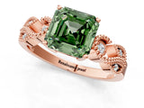 Rose gold Fancy Green Asscher Cut Solitaire Milgrain Leaf Band with Prong Setting_13
