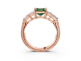 Rose gold Fancy Green Asscher Cut Solitaire Princess Side Stone Engraved Band Prong Setting Ring_3