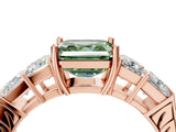 Rose gold Fancy Green Asscher Cut Solitaire Princess Side Stone Engraved Band Prong Setting Ring_4