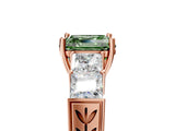 Rose gold Fancy Green Asscher Cut Solitaire Princess Side Stone Engraved Band Prong Setting Ring_5