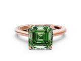 Rose gold Fancy Green Asscher  Cut Solitaire Ring with Cathedral Band and Four-Prong Setting
