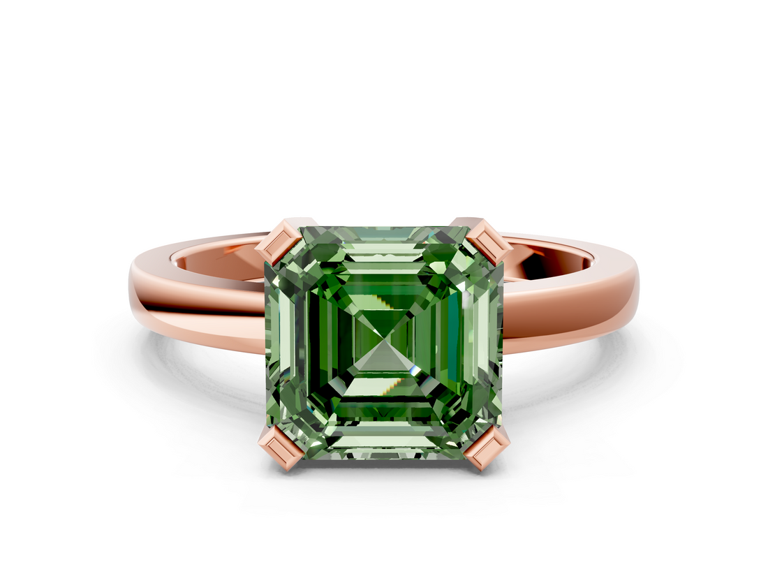 Rose gold Fancy Green Asscher  Cut Solitaire Ring with Four-Prong Setting and Classic Band_18