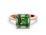 Rose gold Fancy Green Asscher  Cut Solitaire Ring with Four-Prong Setting on a Classic Band