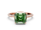 Rose gold Fancy Green Asscher Cut Solitaire Split Shank Pave Diamond Engagement Ring with Four-Prong Setting