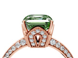 Rose gold Fancy Green Asscher Cut Solitaire Split Shank Pave Diamond Engagement Ring with Four-Prong Setting_4