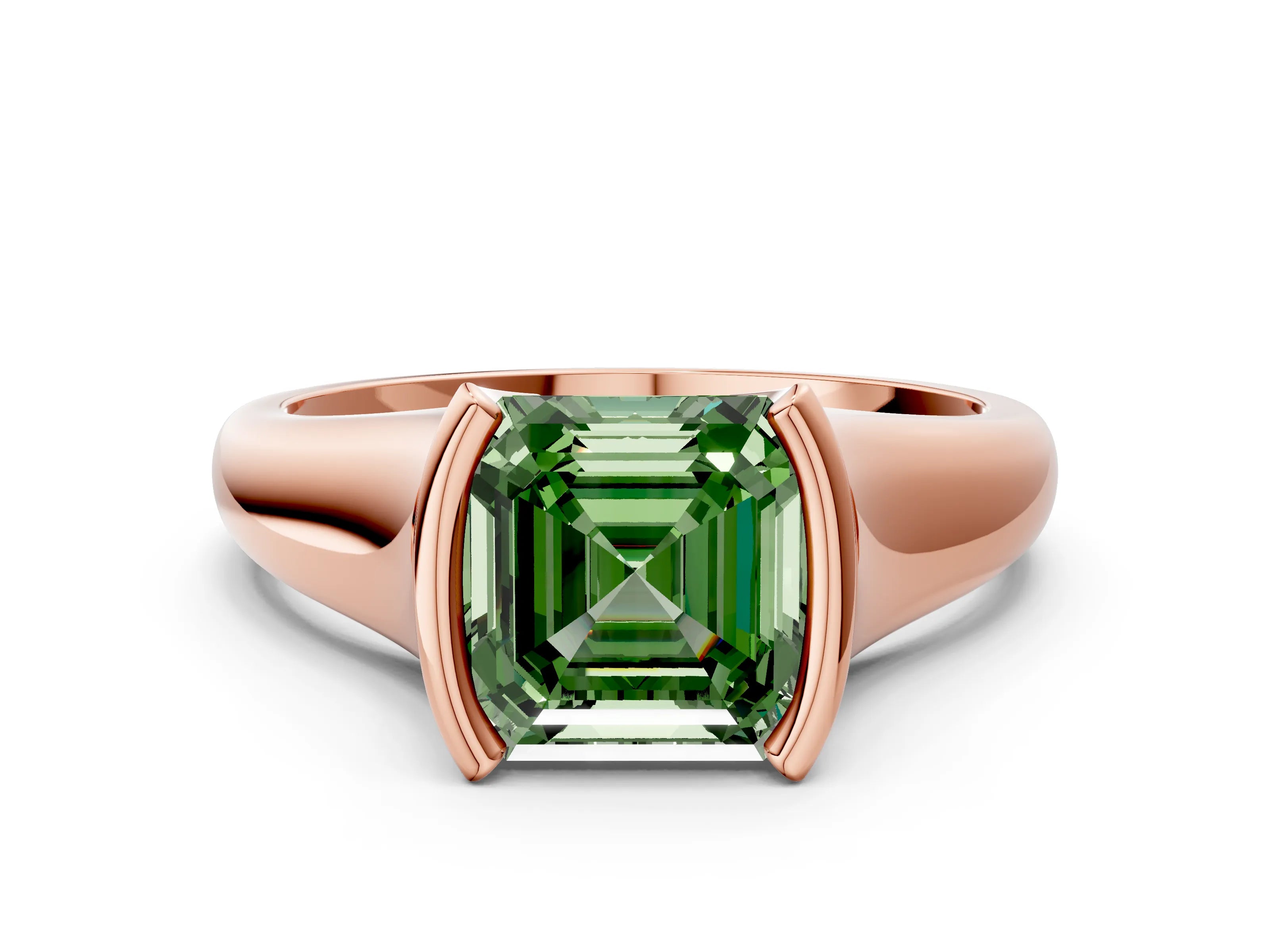 Rose gold Fancy Green Asscher Cut Solitaire Tension Set Diamond Ring with Split Shank Band
