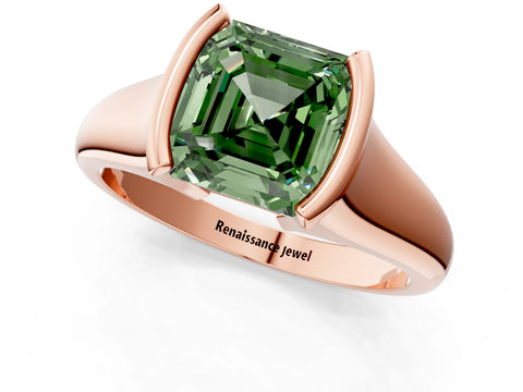 Rose gold Fancy Green Asscher Cut Solitaire Tension Set Diamond Ring with Split Shank Band_1