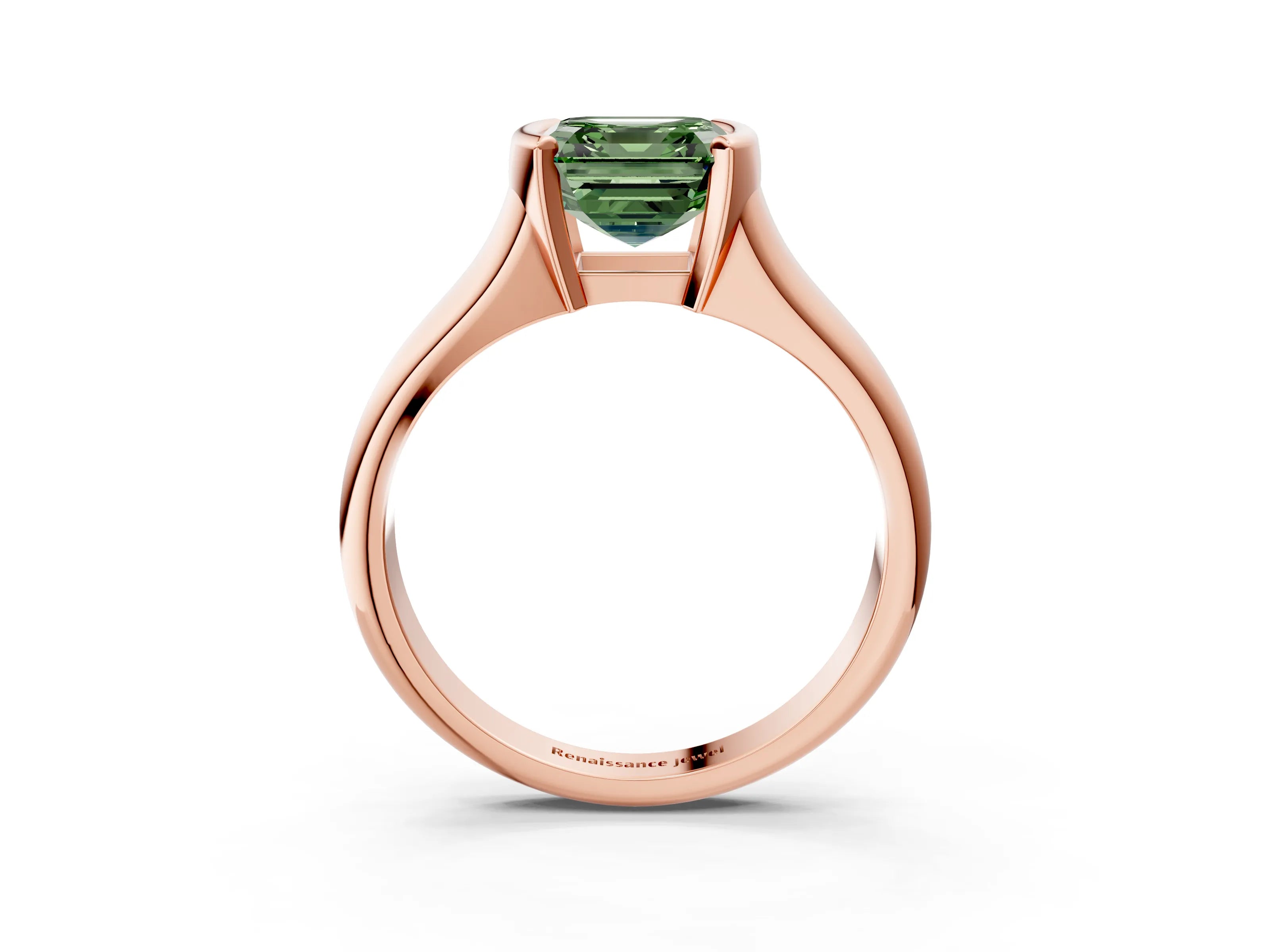 Rose gold Fancy Green Asscher Cut Solitaire Tension Set Diamond Ring with Split Shank Band_3