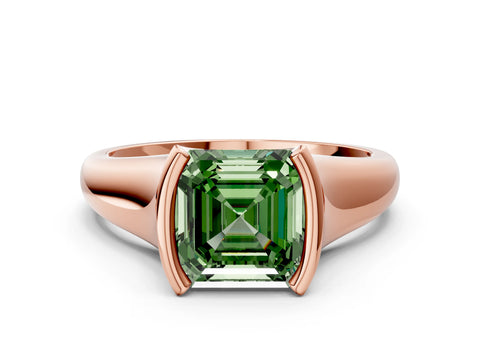 Rose gold Fancy Green Asscher Cut Solitaire Tension Set Diamond Ring with Split Shank Band