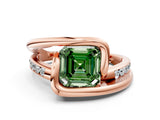 Rose gold Fancy Green Asscher Cut Solitaire Tension-Set Diamond Split Shank Ring