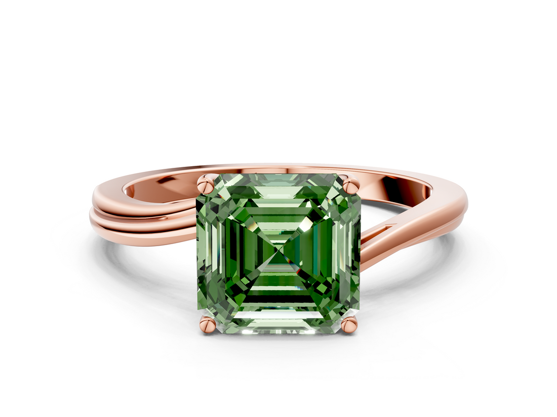 Rose gold Fancy Green Asscher  Cut Solitaire Twist Band Ring with Four-Prong Setting_18