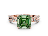 Rose gold Fancy Green Asscher Cut Solitaire Twist Pave Diamond Engagement Ring with Prong Setting_24