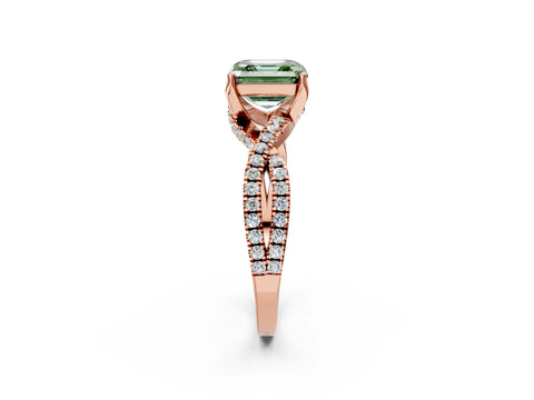 Rose gold Fancy Green Asscher Cut Solitaire Twist Pave Diamond Engagement Ring with Prong Setting_26