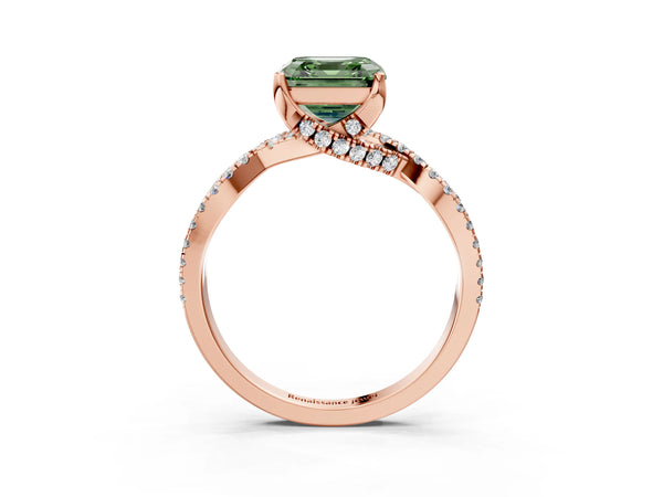 Rose Gold Asscher Cut Twisted Split Shank Engagement Ring Setting for Fancy Green Center