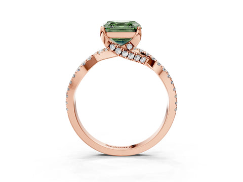Rose gold Fancy Green Asscher Cut Solitaire Twist Pave Diamond Engagement Ring with Prong Setting_3