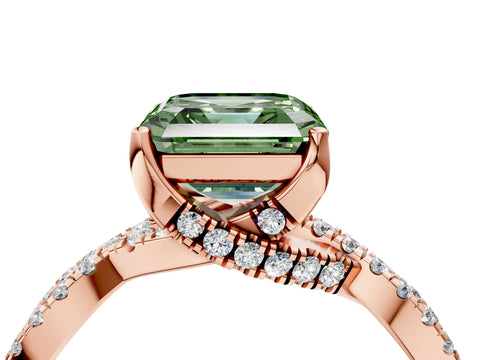 Rose gold Fancy Green Asscher Cut Solitaire Twist Pave Diamond Engagement Ring with Prong Setting_4
