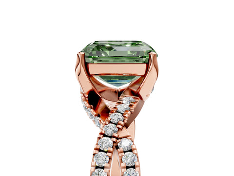 Rose gold Fancy Green Asscher Cut Solitaire Twist Pave Diamond Engagement Ring with Prong Setting_5